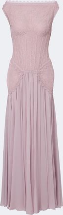 Georges Hobeika Silk-blend georgette and lace corset gown
