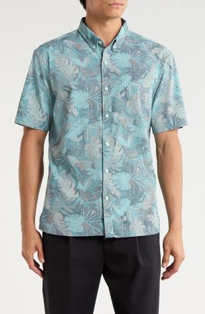 Tori Richard Aero Leaves Short Sleeve Button-Down Shirt in Harbor at Nordstrom, Size Xx-Large