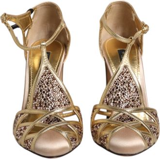 Dolce & Gabbana Beige Crystal Embellished Satin Leather Pumps Womens Shoes (Pre-Owned)
