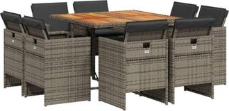 vidaXL Set Comedor Jard&iacute;n 9 Pzas Y Cojines Rat&aacute;n Sint&eacute;tico Gris Vidaxl