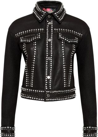 Philipp Plein Studs Skull Leren Jas - Dames - Leren en Su&egrave;de Jassen - Zwart - XL - Leer - Jassen
