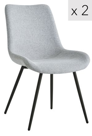 Nordlys Set of 2 Scandinavian Dining Chairs with Black Metal Legs in Grey