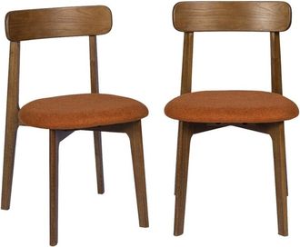 Sweeek Silla vintage de madera de hevea te&ntilde;ida en nogal y tejido texturizado