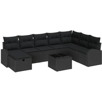 vidaXL Garden Sofa Set with Cushion 9 pcs Black Poly rattan vidaXL