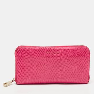 Aspinal of London Pink Karung Leather Zip Around Wallet