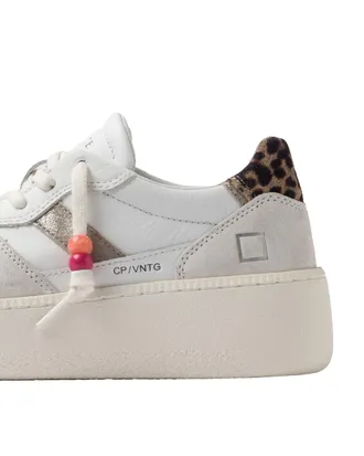 D.A.T.E. Leopard-Print Platform Sneaker - White