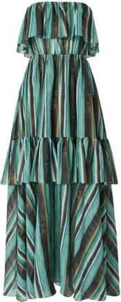 Pinko Lange jurk van mousseline met gestreepte geborstelde print - Dames - Maxi kleedjes - Groen - S - Katoen - Kleedjes