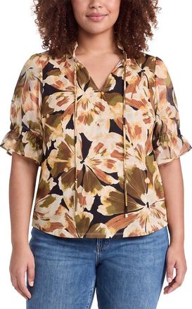 Anne Klein Plus Mixed Media Peasant Top