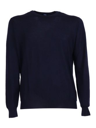 Fedeli Navy Wool Crew Neck Sweater