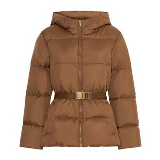 Max Mara Chaqueta corta de plum&oacute;n con capucha y cintur&oacute;n - Jackets - Mujer - Marr&oacute;n - XL