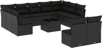 vidaXL Set De Sof&aacute;s De Jard&iacute;n 12 Piezas Cojines Rat&aacute;n Sint&eacute;tico Negro Vidaxl