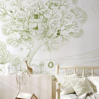 Acte Déco Papel pintado panorámico casita en los árboles verde 150x250cm