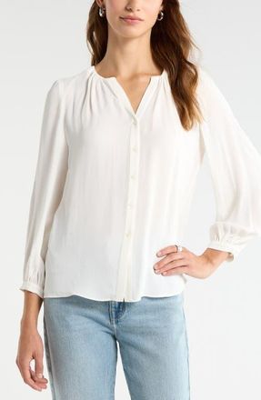 Nordstrom V-Neck Button-Up Top in Ivory Tofu at Nordstrom, Size Xx-Small