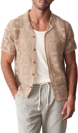 Marine Layer Callum Open Stitch Short Sleeve Button-Up Shirt in Vintage Khaki at Nordstrom, Size Xx-Large
