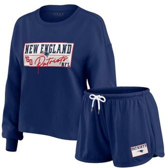 WEAR by Erin Andrews Womens WEAR by Erin Andrews Navy New England Patriots Heavy Rugby Jersey Long Sleeve T-Shirt & Shorts Lounge Set at Nordstrom, Size Xx-Large