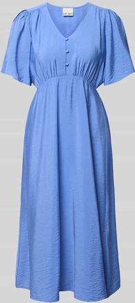 Ichi Midikleid aus Viskose-Mix mit V-Ausschnitt Modell Aniva in Hellblau, Gr&ouml;&szlig;e 34