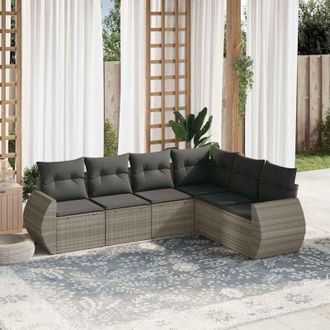 vidaXL Vidaxl - Set De Sof&aacute;s De Jard&iacute;n 6 Pzas Y Cojines Rat&aacute;n Sint&eacute;tico Gris