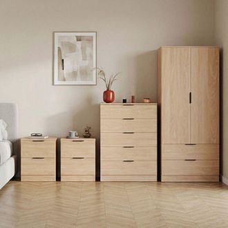Home Discount Trega 4pc Bedroom Furniture Set - 2x 2 Drawer Bedside, 5 Drawer Chest & 2 Door Wardrobe, Pine