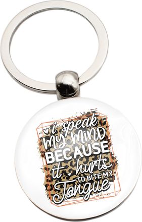 Generic Personalised with Message, I Speak My Mind It Hurts To Bite My Tongue Witty Design Silver Finish Keyring with a Velvet Gift Pouch
