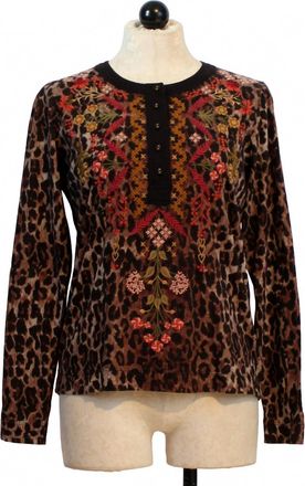 Johnny Was Womens Mixed Media Henley Shirt In Brown