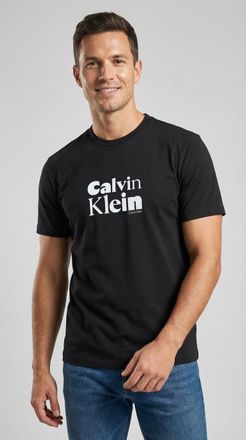Calvin Klein T-Shirt CALVIN KLEIN SS 30S EU CALVIN KLEIN BOLD GRAP, Herren, Gr. L, schwarz, Web, Obermaterial: 100% Baumwolle, unifarben, regular fit normal, Rundh