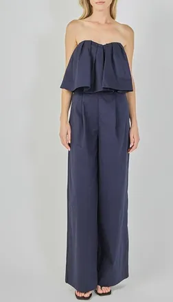 endless rose Strapless Pintuck Wide Leg Jumpsuit in Navy at Nordstrom, Size X-Small