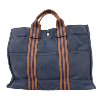 Herm&egrave;s Navy Canvas Tote Bag (Pre-Owned)