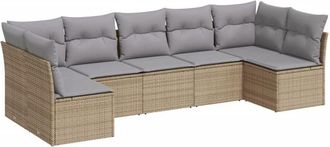 vidaXL Vidaxl - Set Sof&aacute;s De Jard&iacute;n 7 Piezas Y Cojines Rat&aacute;n Sint&eacute;tico Beige