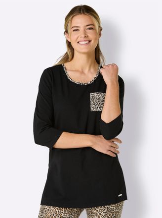 Feel Good Rundhalsshirt FEEL GOOD Longshirt, Damen, Gr. 36/38, schwarz, 95% Baumwolle, 5% Elasthan, animal-print, gemustert, Shirts Rundhalsshirt