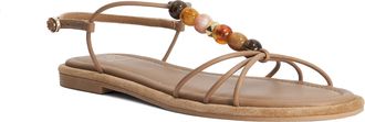 Dune London Womens Ladies Lemnos - Beaded T-Bar Strappy Sandals - Taupe Leather - Size UK 5