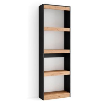 Skraut Home Librer&iacute;a Estanter&iacute;a, Estanteria Libros De Pared, 60x186x25cm, Sal&oacute;n - Comedor - Oficina, Con Almacenaje, Estilo Moderno, Roble Y Negro - Skraut Home