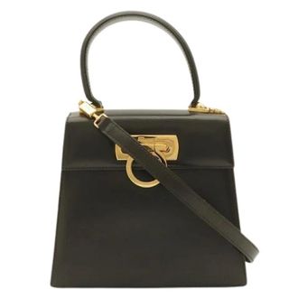 Ferragamo Pre-owned Gancini Leren 2way Handtas - Dames - Pre-owned - Zwart - Maat: ONE Size Leer