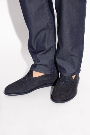 Giorgio Armani Suede Shoes With Logo, Mens, Navy Blue