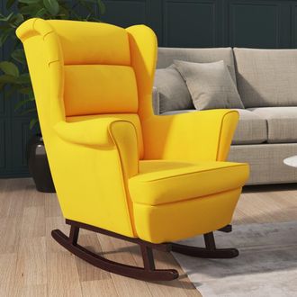 vidaXL Vidaxl - Silla Mecedora Patas De Madera De Caucho Terciopelo Amarillo