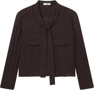 Frame Denim Polka Dot Tie Neck Shirt in Mahogany Polka Dot at Nordstrom, Size X-Small