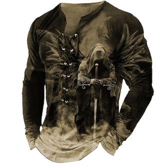 Generic Work Shirts for Men Men Tshirt Tops for 2024 Gifts Mens Long Sleeve T Shirt Mens Medieval Shirt Gothic Mens Tops Mens Medieval Tops Customised T Shirt