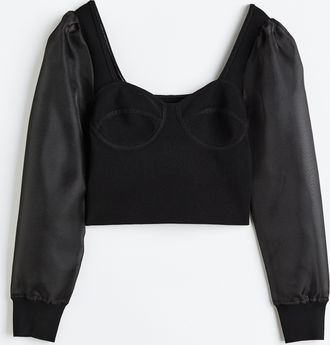 H&M Shirt mit Puff&auml;rmeln - Schwarz