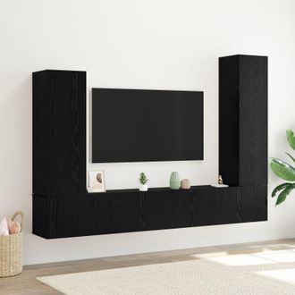 Berkfield Home 4 Piece TV Cabinet Set Wall-mounted Black Oak Engineered Wood