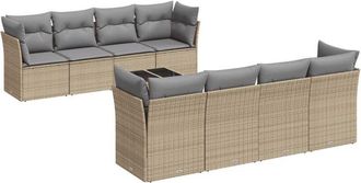 vidaXL Set De Sof&aacute;s De Jard&iacute;n 9 Pzas Con Cojines Rat&aacute;n Sint&eacute;tico Beige Vidaxl