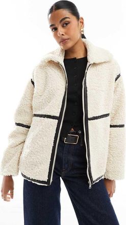 Only Giacca teddy color crema con finiture a contrasto-Marrone