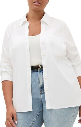 City Chic Elevated Stretch Woven Button-Up Shirt in White at Nordstrom, Size Xxs