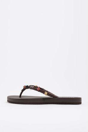 Bimba & Lola Embellished Flip-Flop Sandal in Dark Brown at Nordstrom, Size 41