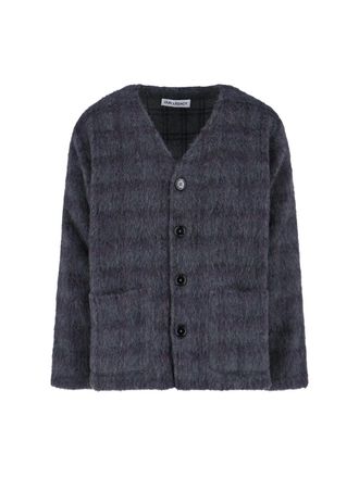 Our Legacy Plum Check V-Neck Cardigan - Grey