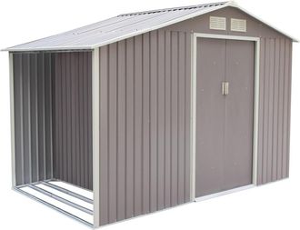 Concept Usine Caseta de jardín de acero anticorrosión con leñera techada 6,53 m²