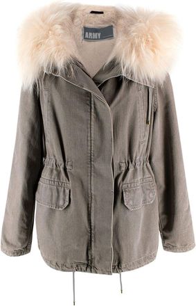 Yves Salomon Khaki Parka Coat With Fur Trim Size XXS