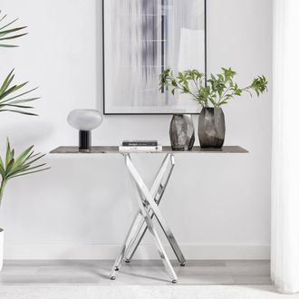 Furniturebox Leonardo Rectangular Marble Effect Glass Top Console Table With Silver Metal Starburst Legs in Grey