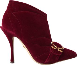 Dolce & Gabbana Womens Quilted Velvet Ankle Boots High Heel - Dark Red Cotton - Size 39.5 EU/IT