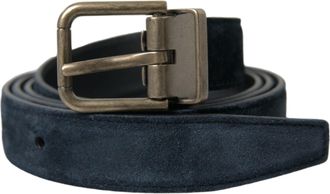 Dolce & Gabbana Mens Blue Suede Leather Gold Metal Buckle Belt - One Size