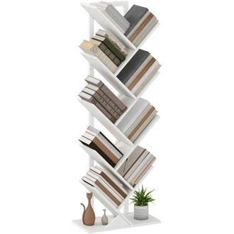 HOMCOM Homcom - Librer&iacute;a En Forma De &Aacute;rbol De 9 Niveles Estanter&iacute;a De Libros Con 9 Estantes Para Sala De Estar Oficina Estudio Dormitorio 50x24x136 Cm Blanco