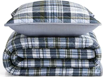 Tommy Hilfiger Bleecker Plaid Quilt & Shams Set in White/pale Blue/dark Green at Nordstrom, Size Full/queen